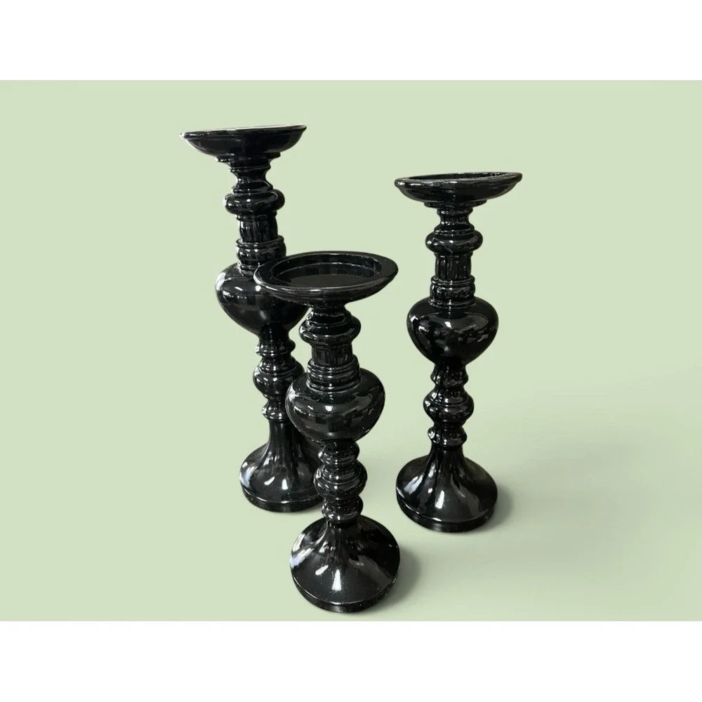 3 Black Tall Candle Sticks Candle Holders Resin Pillar Candles Modern Decor
